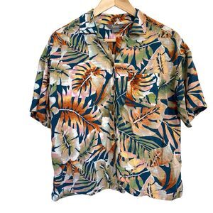 Natural Reflections Tropical Resort Button-Down Short-Sleeve Shirt LegionBlue Sm